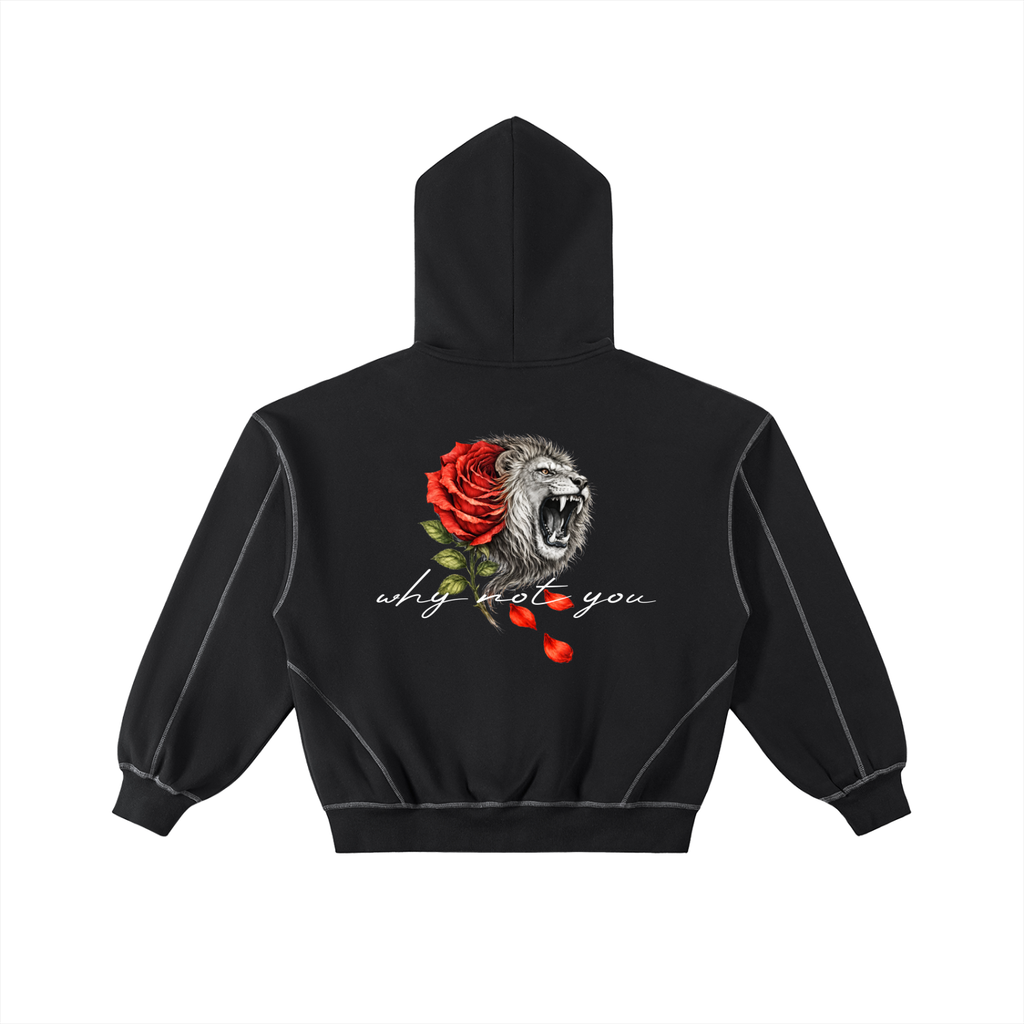 Contrast-Stitched Boxy Fleece Zip Hoodie