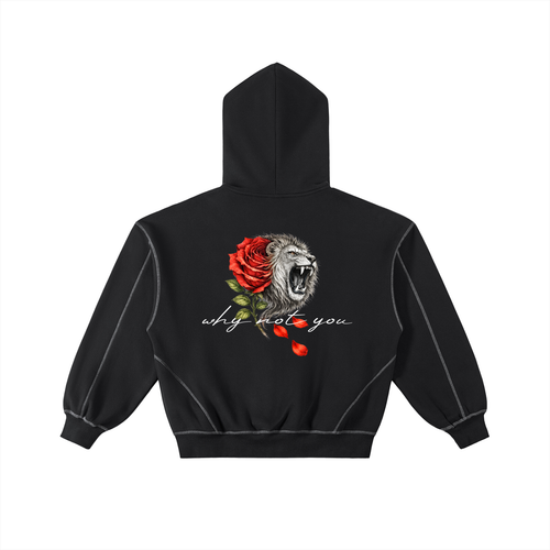 Contrast-Stitched Boxy Fleece Zip Hoodie